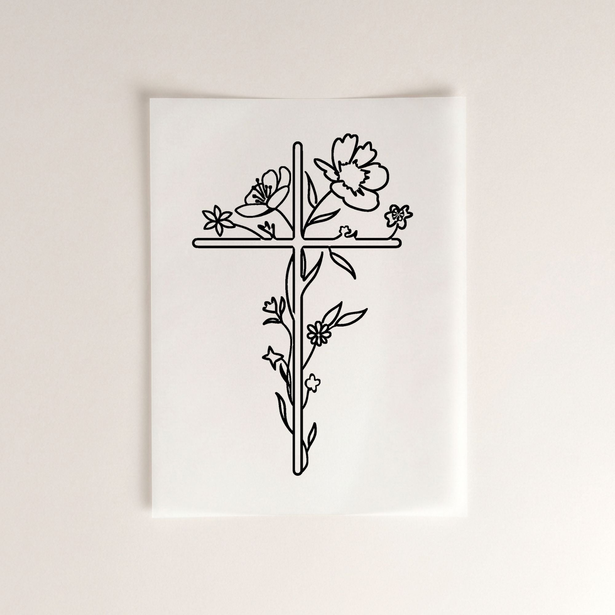 Blumenkreuz christliches Bügelbild | 8cm hoch