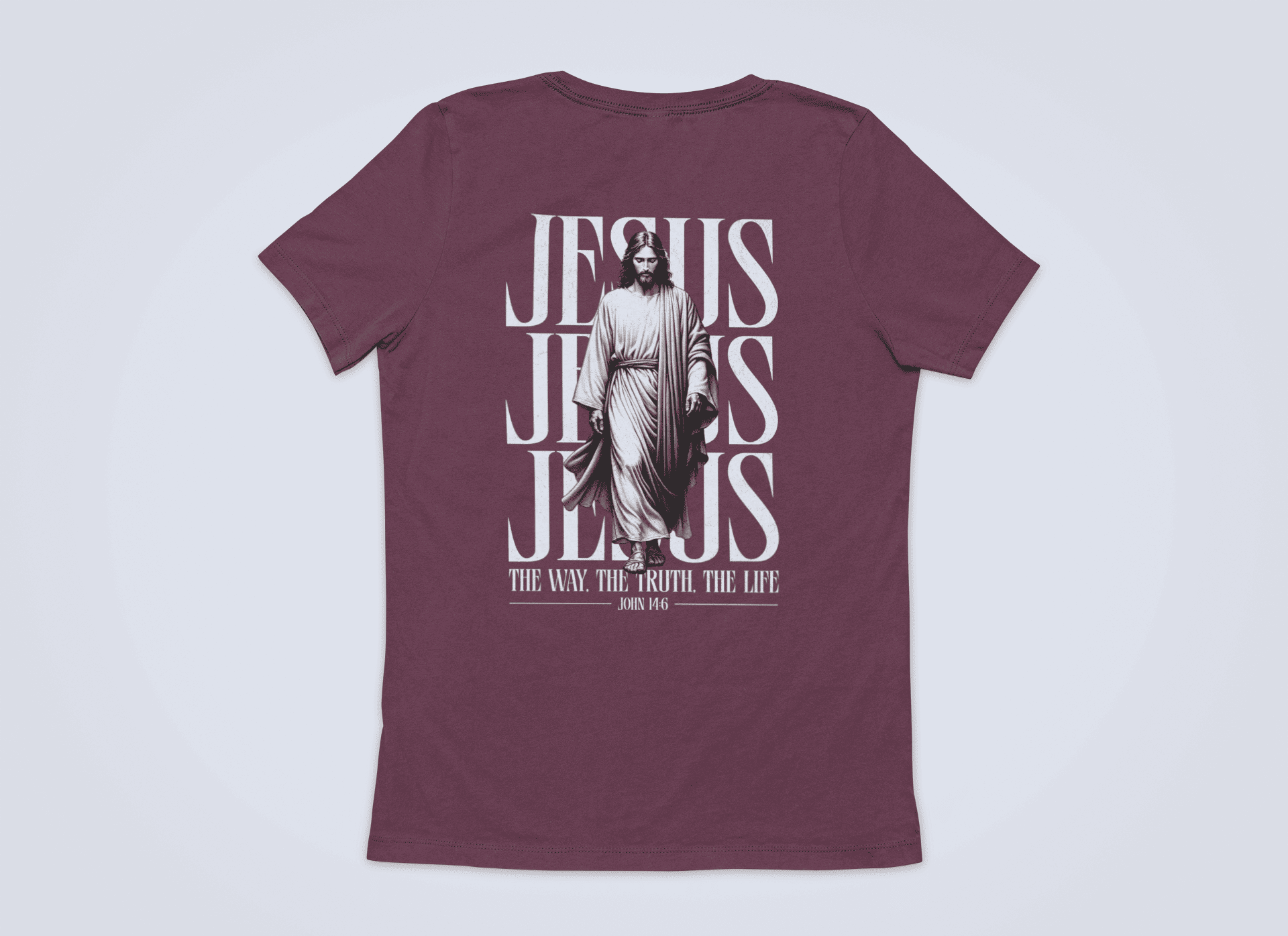 Christliches Herren T-Shirt mit Jesus – „The Way, The Truth, The Life“ Bibelvers Backprint