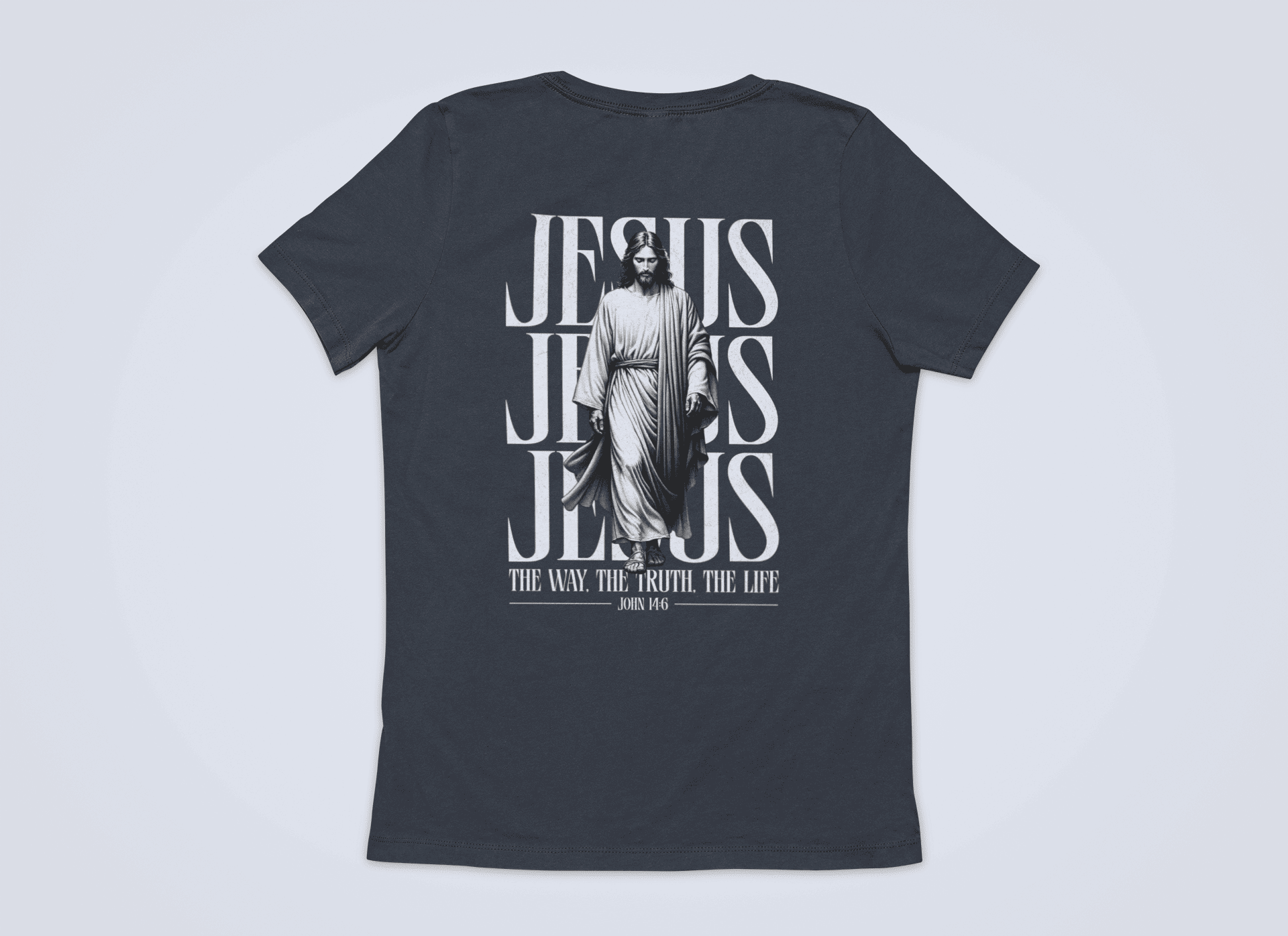 Christliches Herren T-Shirt mit Jesus – „The Way, The Truth, The Life“ Bibelvers Backprint