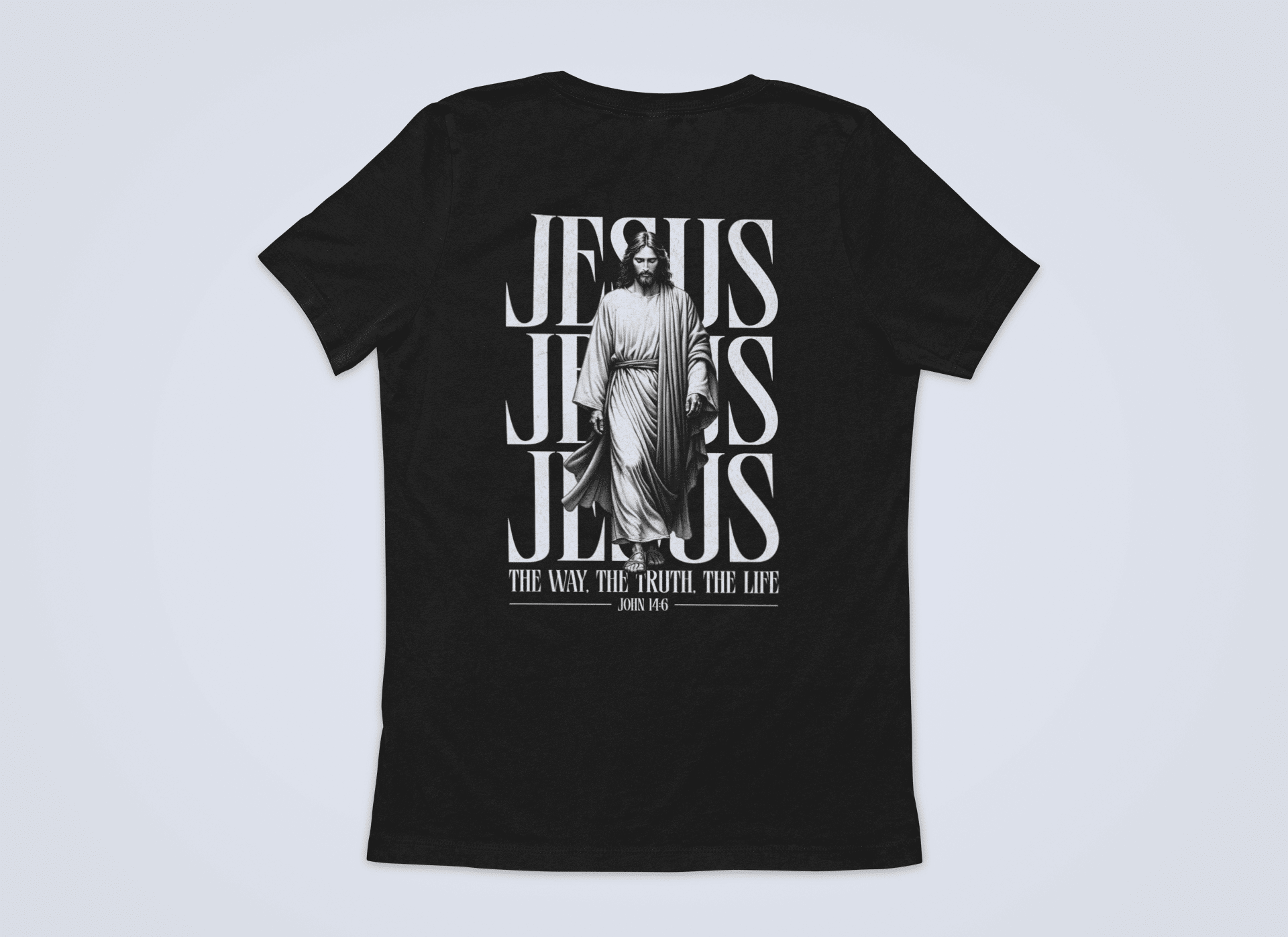 Christliches Herren T-Shirt mit Jesus – „The Way, The Truth, The Life“ Bibelvers Backprint