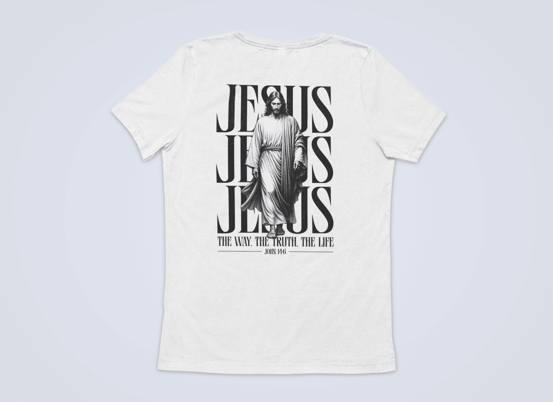 Christliches Herren T-Shirt mit Jesus – „The Way, The Truth, The Life“ Bibelvers Backprint