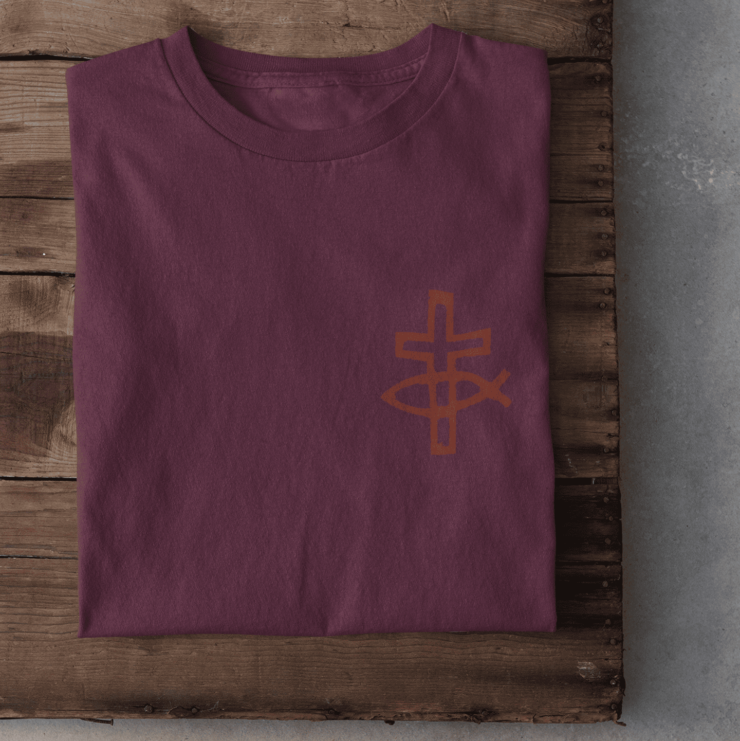 Christliches Herren T-Shirt „Eucharistischer Fisch & Kreuz (Ichthys)“
