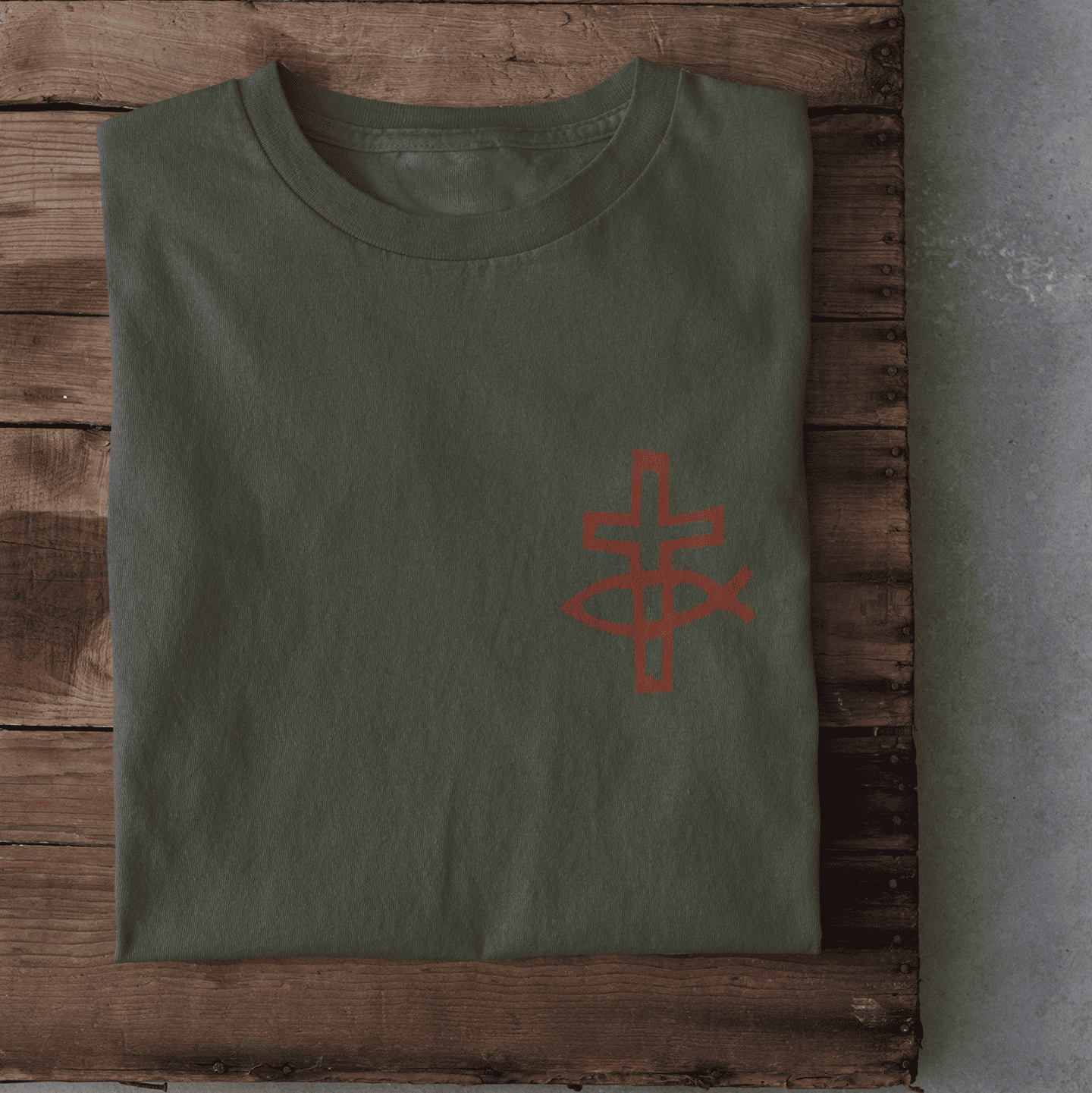 Christliches Herren T-Shirt „Eucharistischer Fisch & Kreuz (Ichthys)“