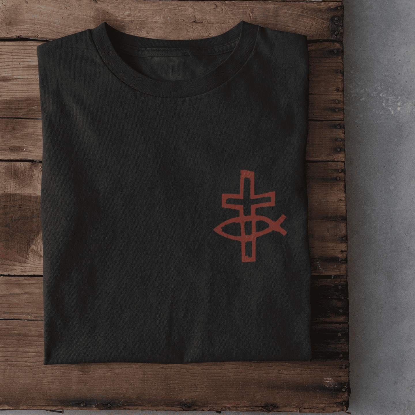 Christliches Herren T-Shirt „Eucharistischer Fisch & Kreuz (Ichthys)“
