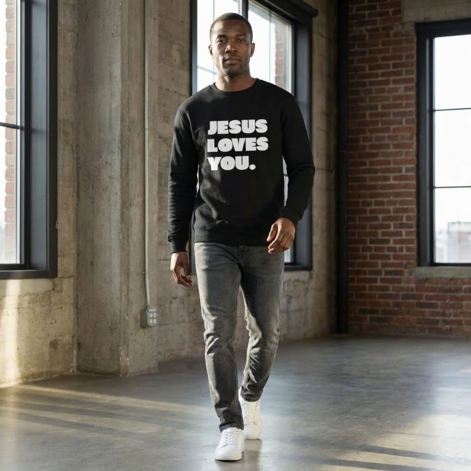 Christliches Sweatshirt Herren „Jesus Loves You“ | Christlicher Pullover mit Botschaft