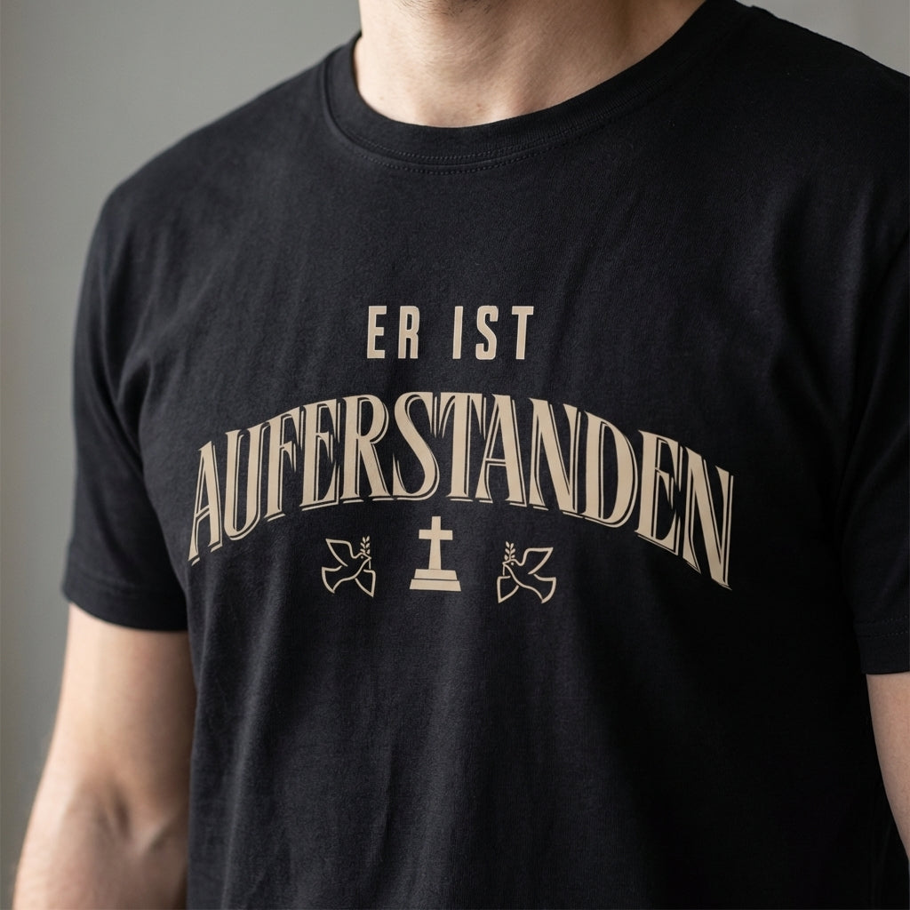 Christliches Herren T-Shirt „Er ist auferstanden“ – Ostern Glaube Shirt