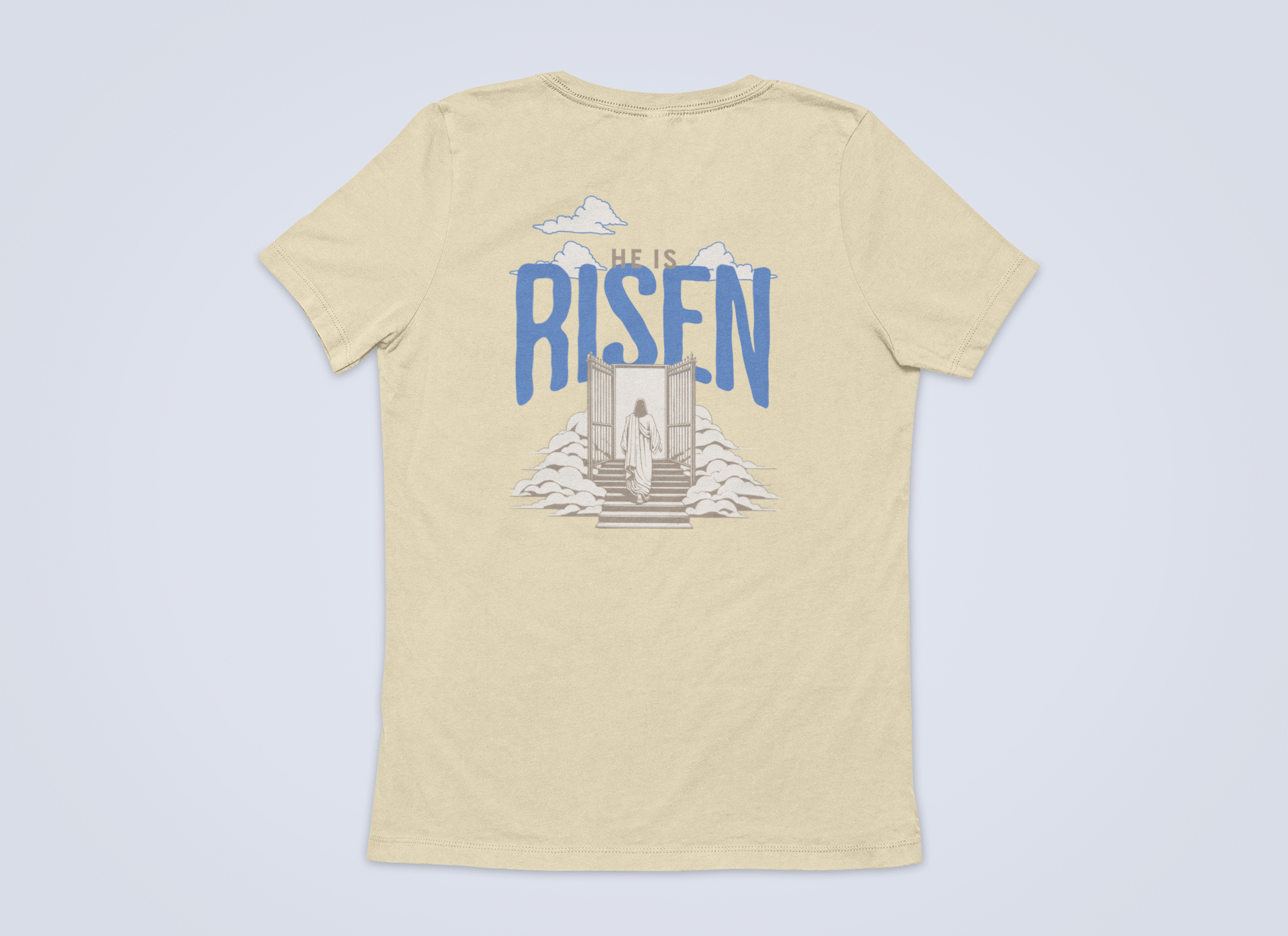 Christliches Damen T-Shirt mit Backprint & Frontlogo- He Is Risen