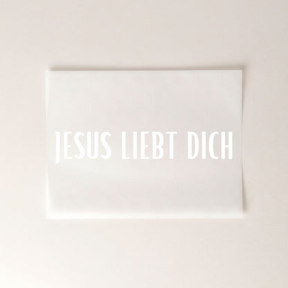 Jesus liebt dich Schriftzug christliches Bügelbild | 8 cm breit