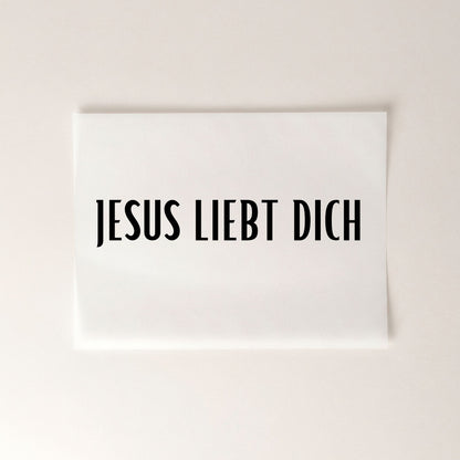 Jesus liebt dich Schriftzug christliches Bügelbild | 8 cm breit