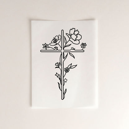 Blumenkreuz christliches Bügelbild  | 8cm hoch