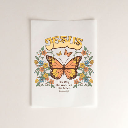 Jesus Schmetterling christliches Bügelbild  | 8 cm & 24 cm breit