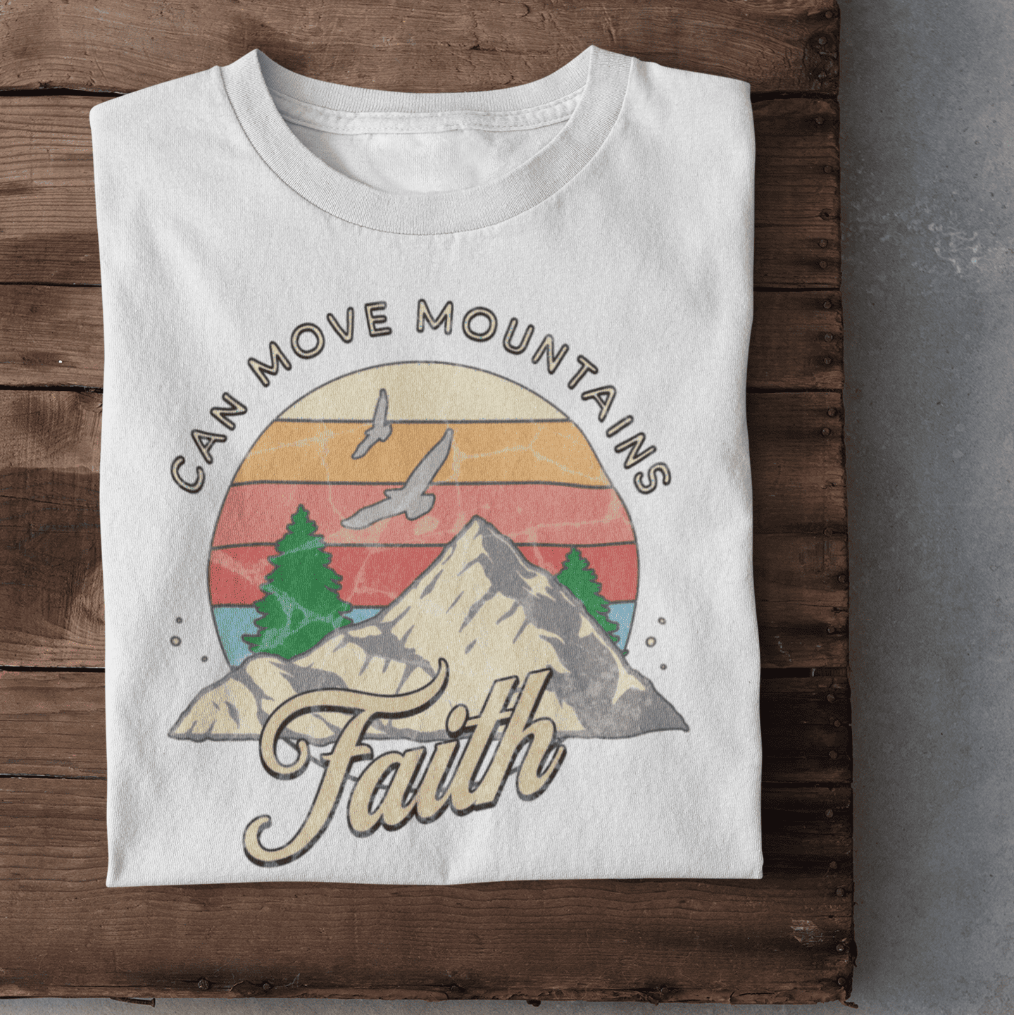Christliches Damen T-Shirt „Faith Can Move Mountains“ – Bibelvers
