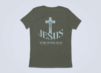 Christlicher Damen T-Shirt mit Rückenprint „Jesus the way, the trust, the life“