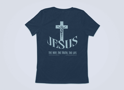 Christlicher Damen T-Shirt mit Rückenprint „Jesus the way, the trust, the life“