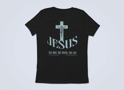 Christlicher Damen T-Shirt mit Rückenprint „Jesus the way, the trust, the life“