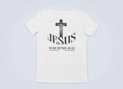 Christlicher Damen T-Shirt mit Rückenprint „Jesus the way, the trust, the life“
