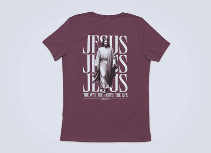 Christliches Damen T-Shirt mit Jesus – „The Way, The Truth, The Life“ Bibelvers Backprint