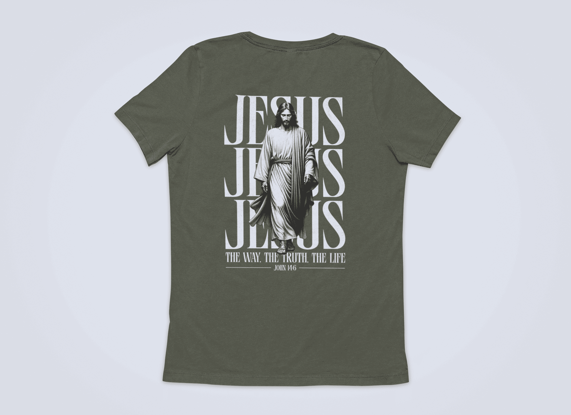 Christliches Damen T-Shirt mit Jesus – „The Way, The Truth, The Life“ Bibelvers Backprint