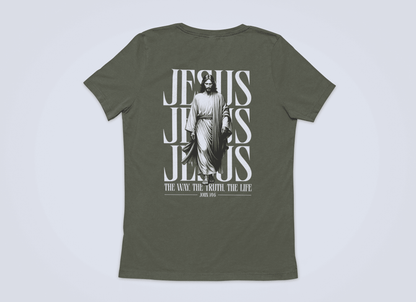 Christliches Damen T-Shirt mit Jesus – „The Way, The Truth, The Life“ Bibelvers Backprint