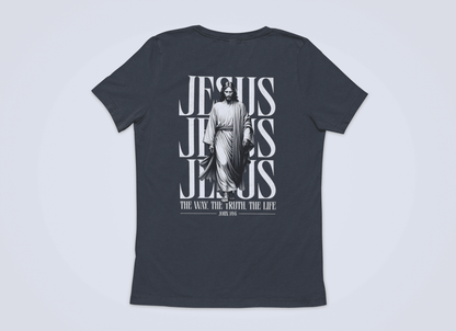 Christliches Damen T-Shirt mit Jesus – „The Way, The Truth, The Life“ Bibelvers Backprint