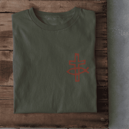 Christliches Damen T-Shirt „Eucharistischer Fisch & Kreuz (Ichthys)“