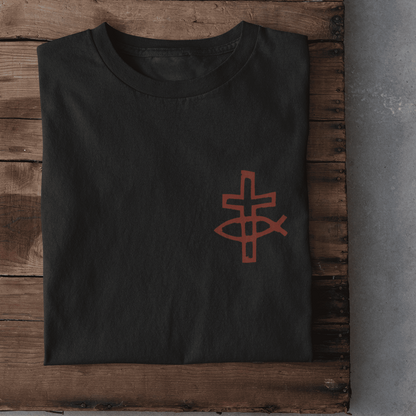 Christliches Damen T-Shirt „Eucharistischer Fisch & Kreuz (Ichthys)“