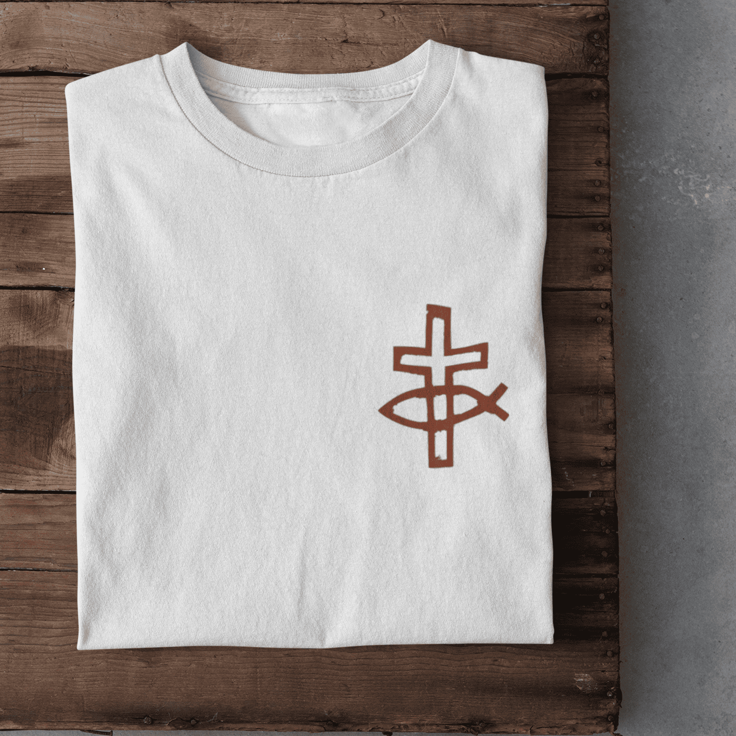 Christliches Damen T-Shirt „Eucharistischer Fisch & Kreuz (Ichthys)“