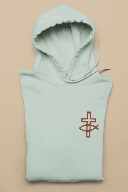 Christlicher Damen Hoodie „Eucharistischer Fisch & Kreuz (Ichthys)“