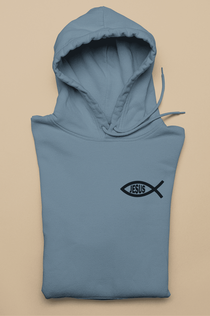 Christlicher Herren Hoodie „Eucharistischer Fisch & Jesus (Ichthys)“